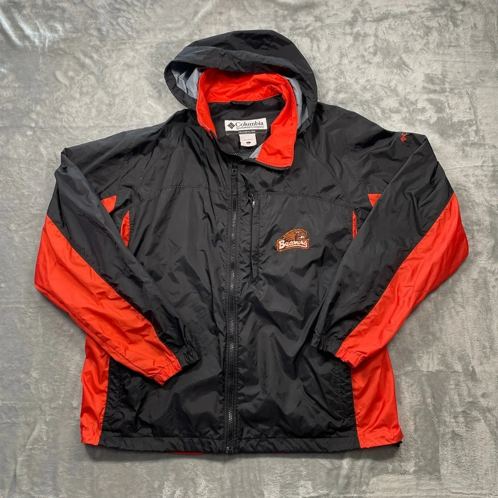 Columbia Oregon State Beavers Packable Raincoat Mens Black Orange Good Hooded L - Picture 2 of 16
